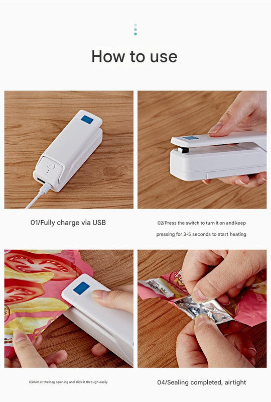 Kitchen Gadget: Portable Heat Sealer - Seals Bags, Cuts, Holds Phone V888-ELOSUNG26093