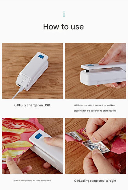 Kitchen Gadget: Portable Heat Sealer - Seals Bags, Cuts, Holds Phone V888-ELOSUNG26093