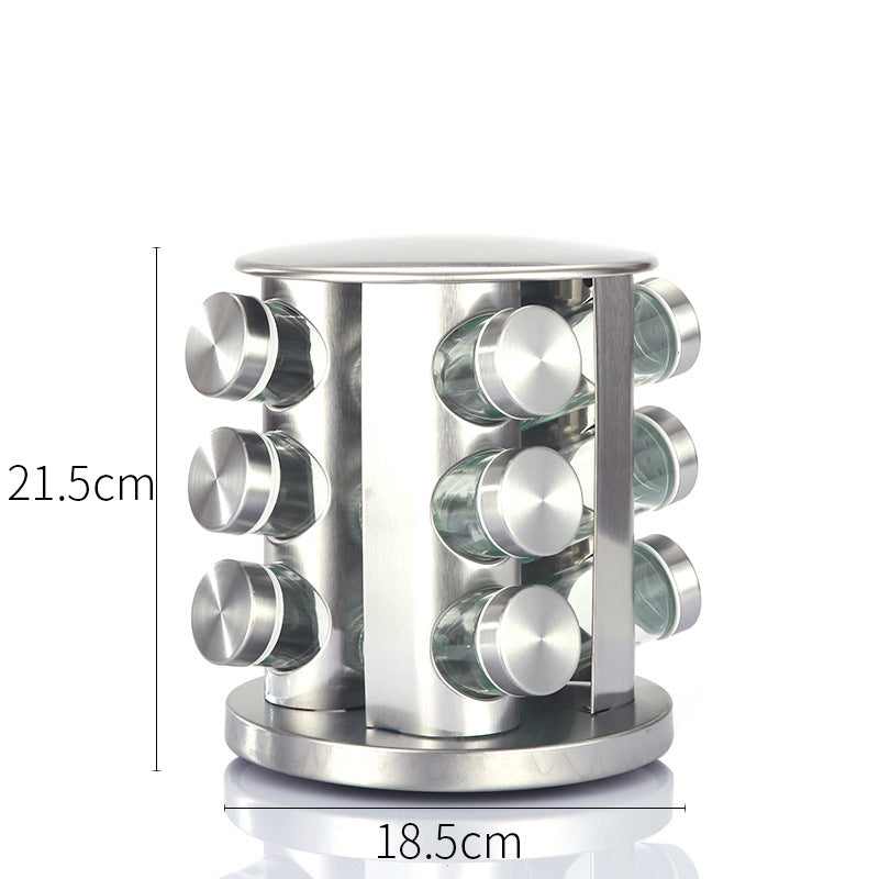 Modern stainless steel round rotating spice rack with 12 empty glass jars (88 ml each) V888-ELOSUNG26113