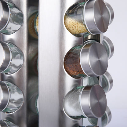 Modern stainless steel round rotating spice rack with 12 empty glass jars (88 ml each) V888-ELOSUNG26113