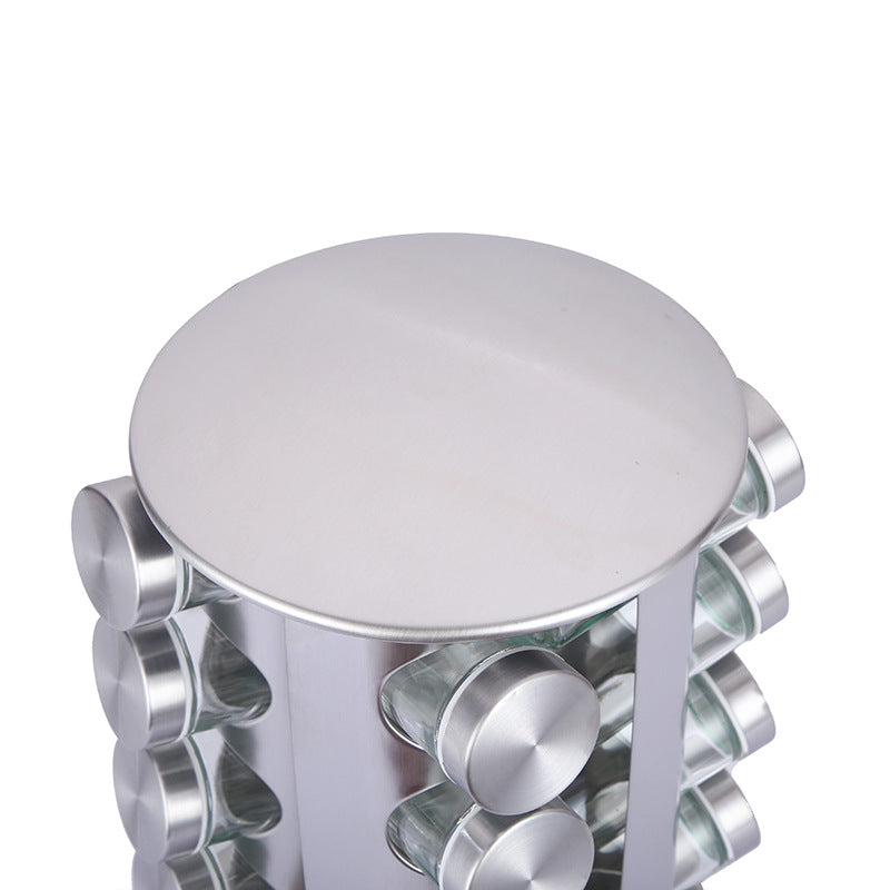 Modern stainless steel round rotating spice rack with 12 empty glass jars (88 ml each) V888-ELOSUNG26113