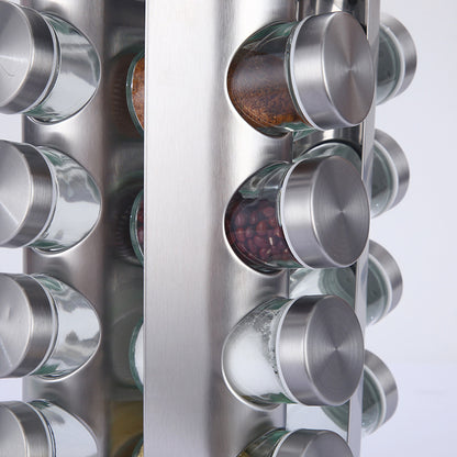 Modern stainless steel rounded corner rotating spice rack with 12 empty glass jars (88 ml each) V888-ELOSUNG26114