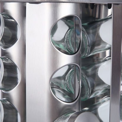 Modern stainless steel rounded corner rotating spice rack with 12 empty glass jars (88 ml each) V888-ELOSUNG26114