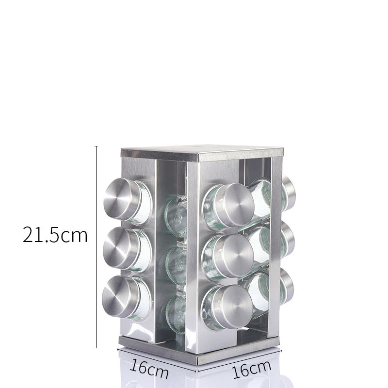 Modern stainless steel square spice revolving rack with 12 (88 ml each) empty glass jars V888-ELOSUNG26115
