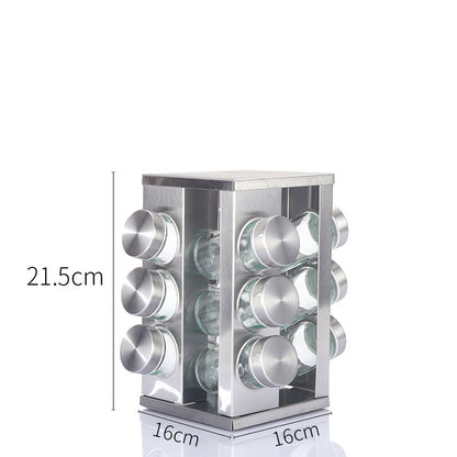 Modern stainless steel square spice revolving rack with 12 (88 ml each) empty glass jars V888-ELOSUNG26115