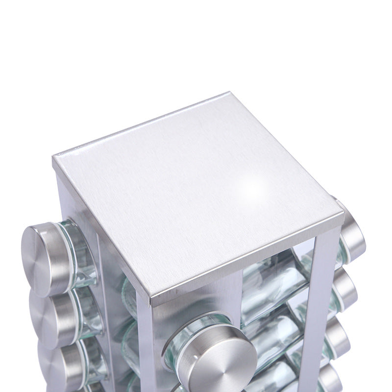 Modern stainless steel square spice revolving rack with 12 (88 ml each) empty glass jars V888-ELOSUNG26115
