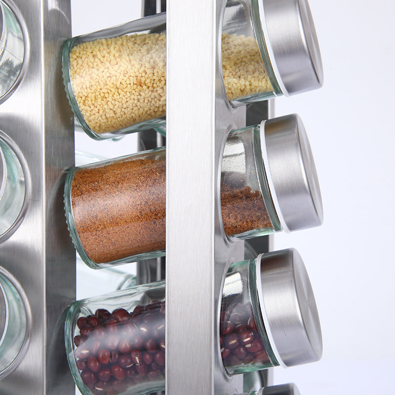 Modern stainless steel square spice revolving rack with 12 (88 ml each) empty glass jars V888-ELOSUNG26115