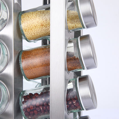 Modern stainless steel square spice revolving rack with 12 (88 ml each) empty glass jars V888-ELOSUNG26115