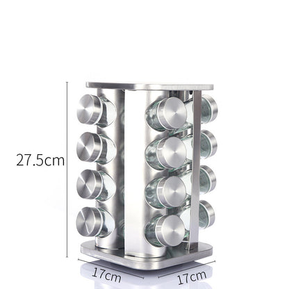 Modern stainless steel rounded corner rotating spice rack with 16 empty glass jars (88 ml each) V888-ELOSUNG26116