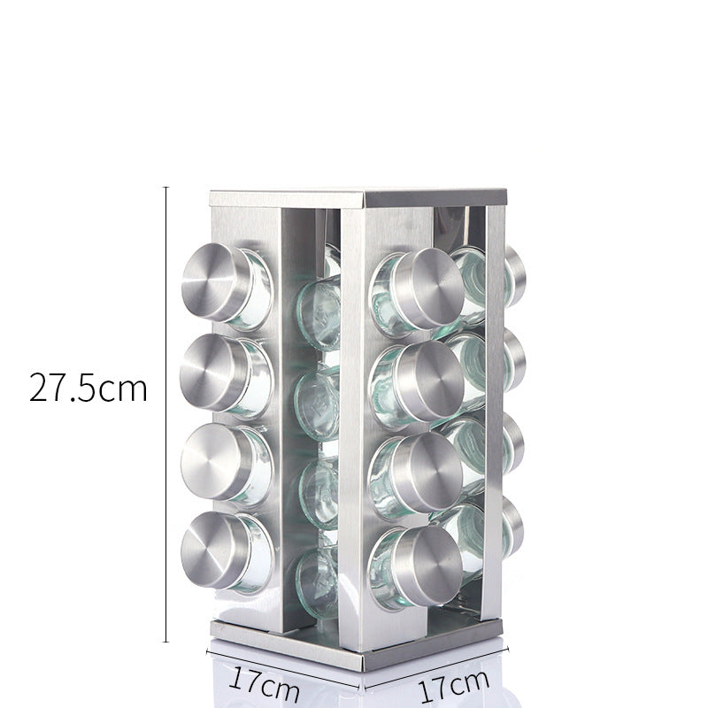 Modern stainless steel square spice revolving rack with 16 (88 ml each) empty glass jars V888-ELOSUNG26117