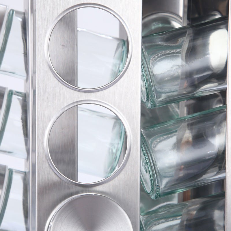 Modern stainless steel square spice revolving rack with 16 (88 ml each) empty glass jars V888-ELOSUNG26117
