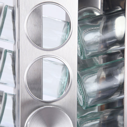 Modern stainless steel square spice revolving rack with 16 (88 ml each) empty glass jars V888-ELOSUNG26117