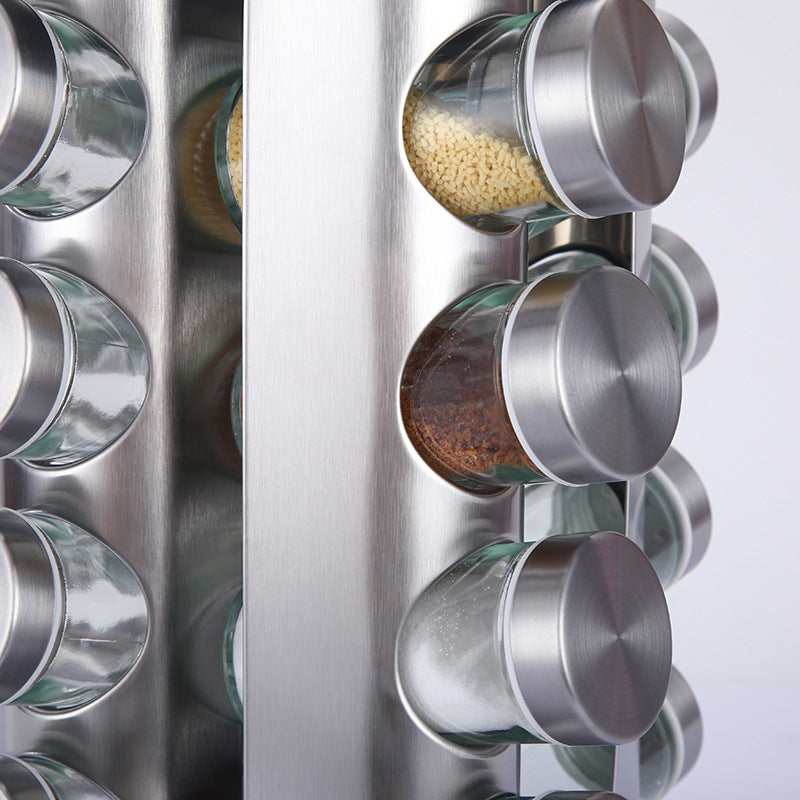 Modern stainless steel round-top rotating spice rack with 16 empty glass jars (88 ml each) V888-ELOSUNG26118