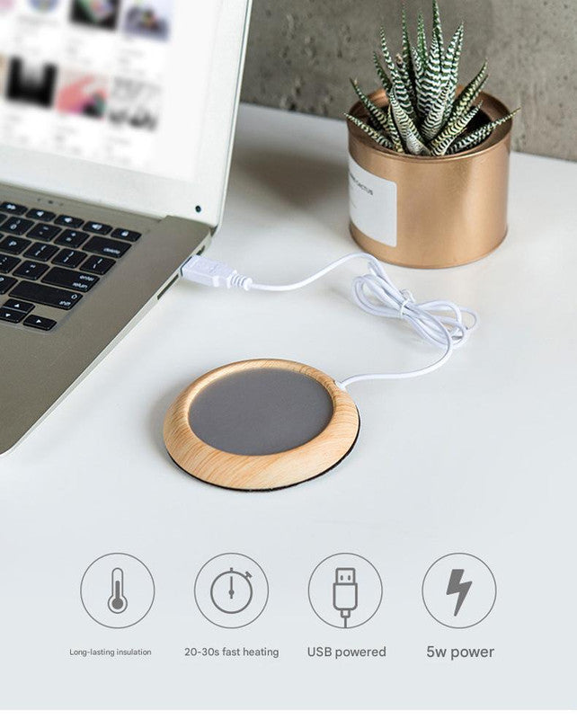 USB Cup Warmer - Wood Grain Electric Beverage Heater for Desk Office Home V888-ELOSUNG26119