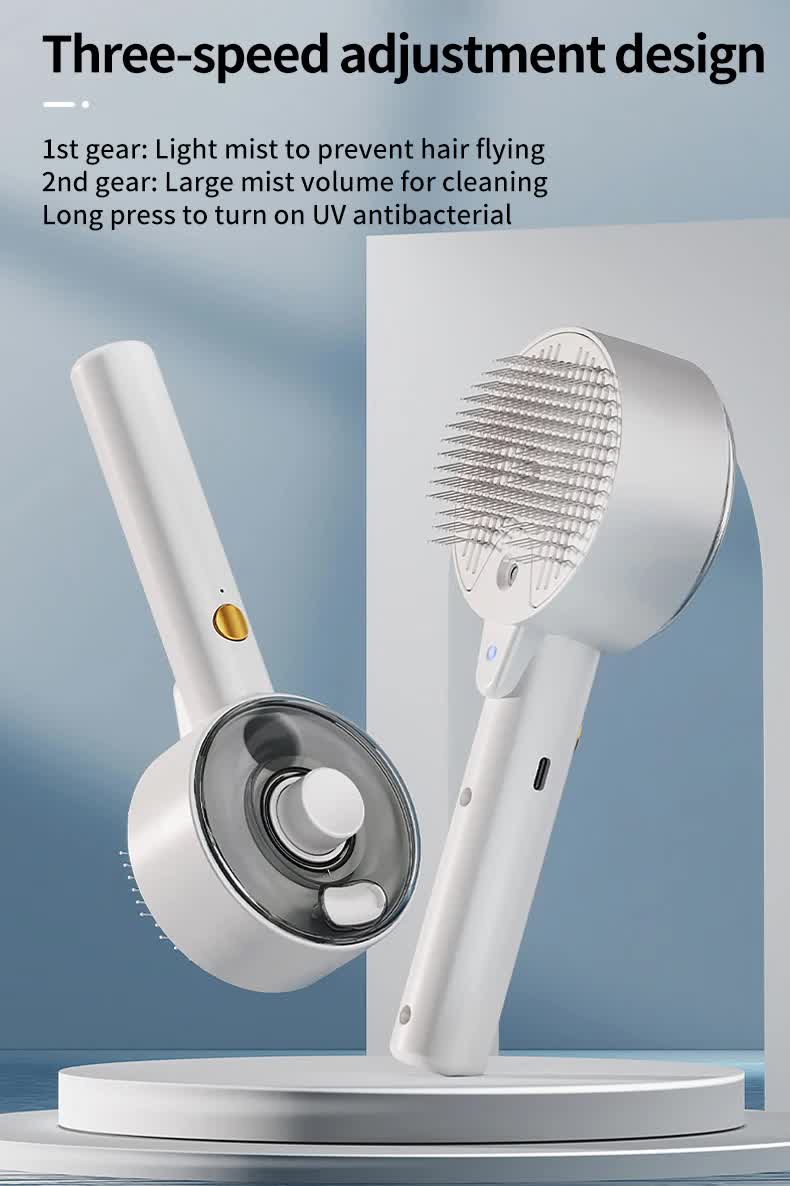 Pink Rechargeable Pet Grooming Brush with UVC Sterilizer & Mist Spray V888-ELOSUNG26133