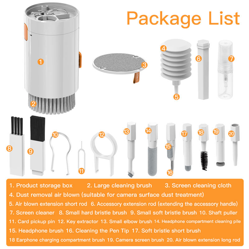 Black 20-in-1 Electronics Cleaning Kit - Keyboard, Earphone, Camera, Laptop Cleaner Set V888-ELOSUNG26135