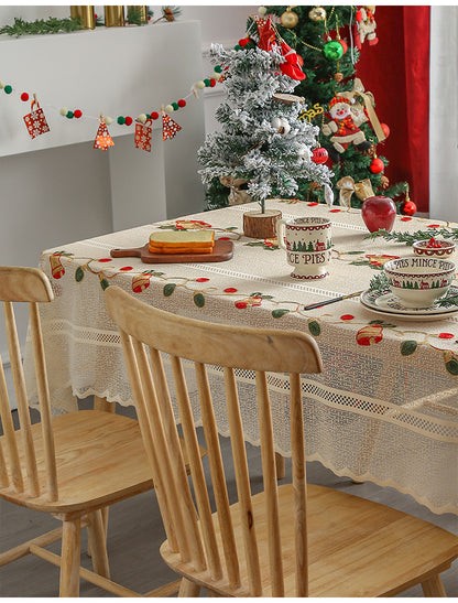 Embroidered Christmas Tablecloth - Embroidered Bells & Holly Design (140*200cm) V888-ELOSUNG26137