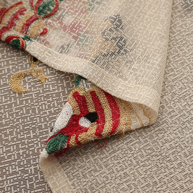 Embroidered Christmas Tablecloth - Embroidered Santa Claus, Reindeer (140*240cm) V888-ELOSUNG26139