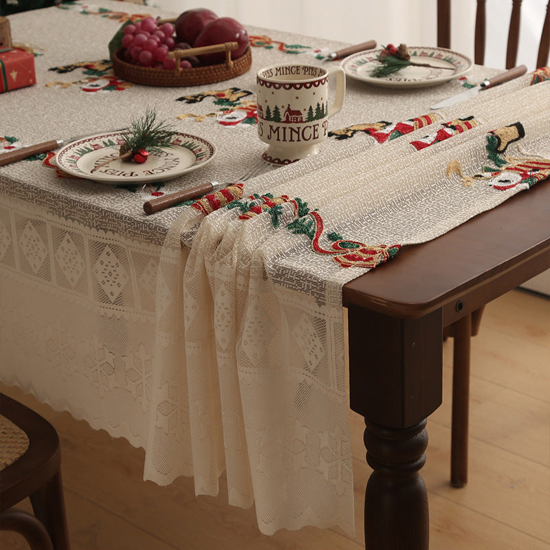 Embroidered Christmas Tablecloth - Embroidered Santa Claus, Reindeer (140*240cm) V888-ELOSUNG26139