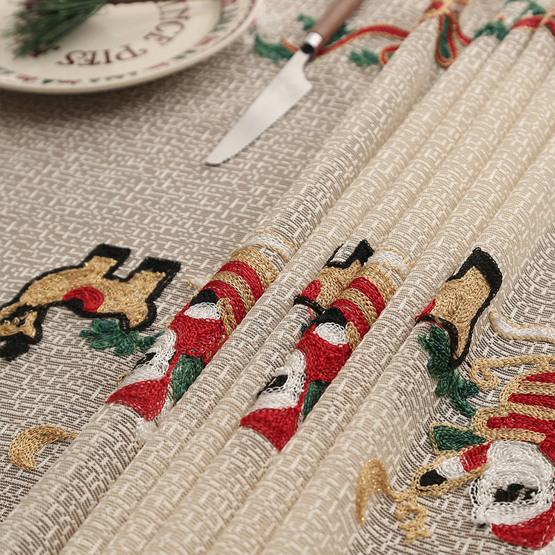 Embroidered Christmas Tablecloth - Embroidered Santa Claus, Reindeer (140*200cm) V888-ELOSUNG26140