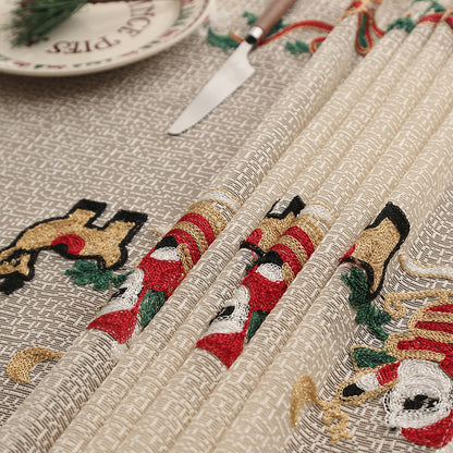 Embroidered Christmas Tablecloth - Embroidered Santa Claus, Reindeer (140*200cm) V888-ELOSUNG26140