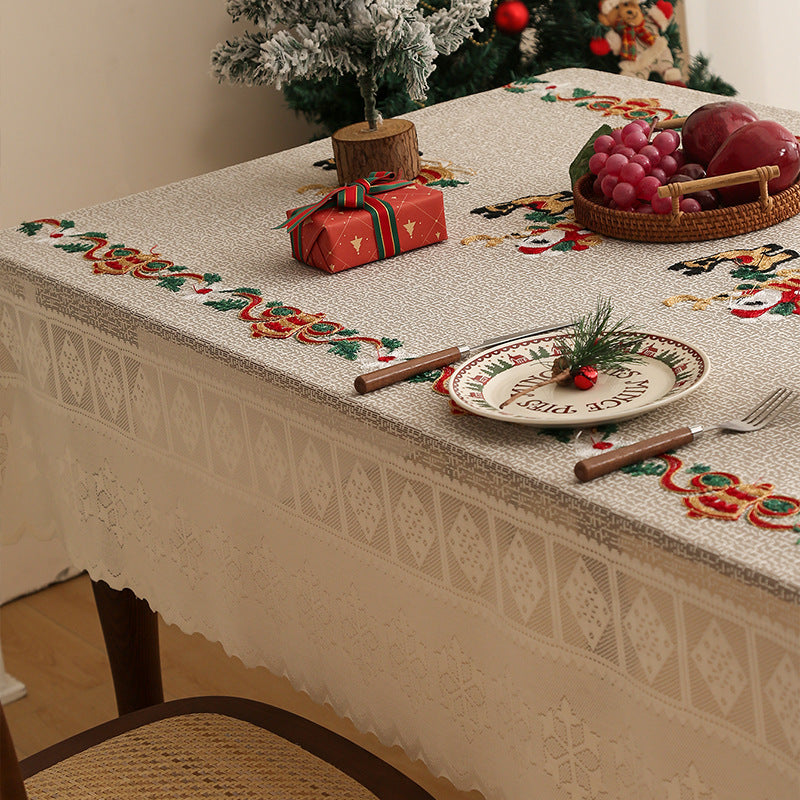Embroidered Christmas Tablecloth - Embroidered Santa Claus, Reindeer (140*200cm) V888-ELOSUNG26140