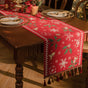 Red Christmas Table Runner with Tassels - Festive Snowflake & Bell Print (35*200cm) V888-ELOSUNG26142