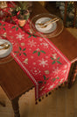Red Christmas Table Runner with Tassels - Festive Snowflake & Bell Print (35*220cm) V888-ELOSUNG26143