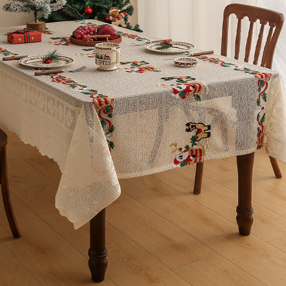 Embroidered Christmas Tablecloth - Embroidered Santa Claus, Reindeer (140*140cm) V888-ELOSUNG26150