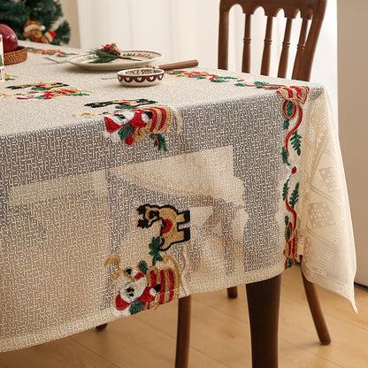 Embroidered Christmas Tablecloth - Embroidered Santa Claus, Reindeer (140*140cm) V888-ELOSUNG26150