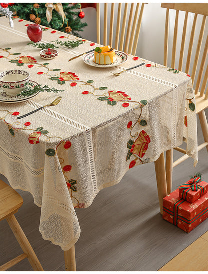 Embroidered Christmas Tablecloth - Embroidered Bells & Holly Design (140*140cm) V888-ELOSUNG26152