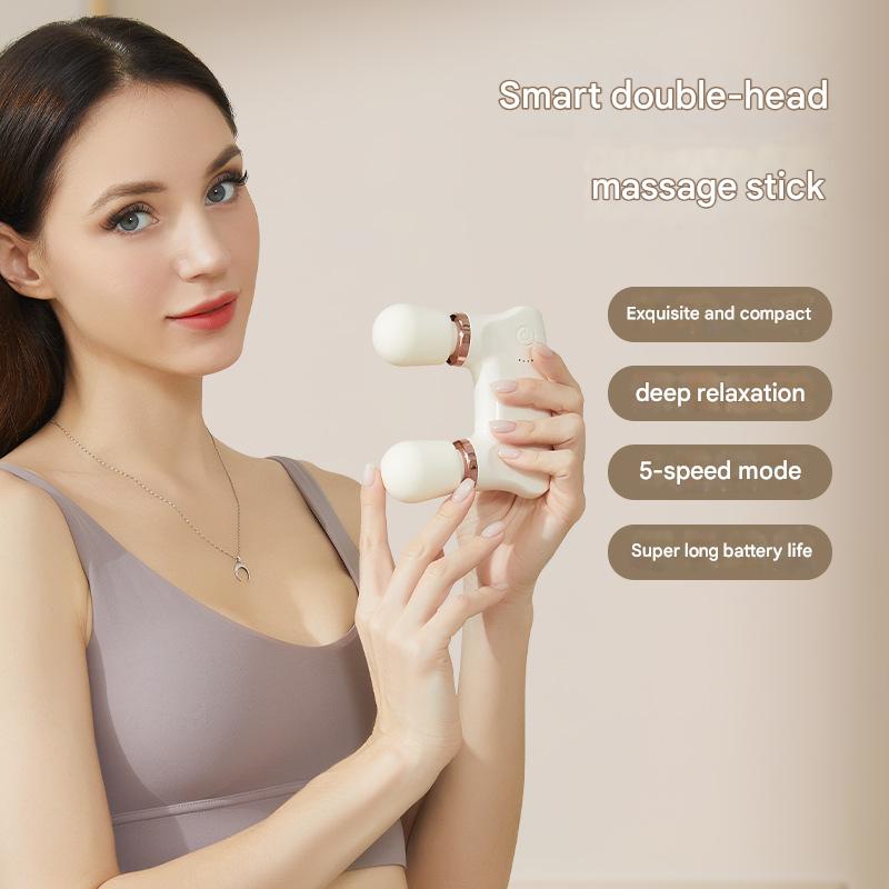 White Portable Dual Head Mini Massager - 5 Modes, Quiet Operation, USB-C Rechargeable V888-ELOSUNG26162