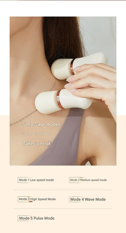 White Portable Dual Head Mini Massager - 5 Modes, Quiet Operation, USB-C Rechargeable V888-ELOSUNG26162