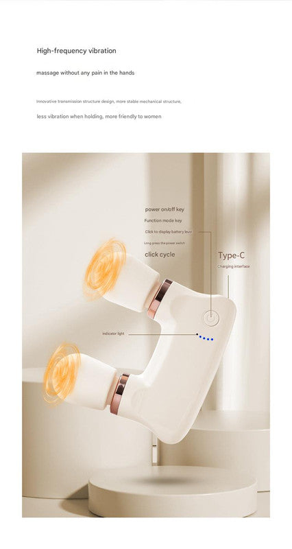 White Portable Dual Head Mini Massager - 5 Modes, Quiet Operation, USB-C Rechargeable V888-ELOSUNG26162