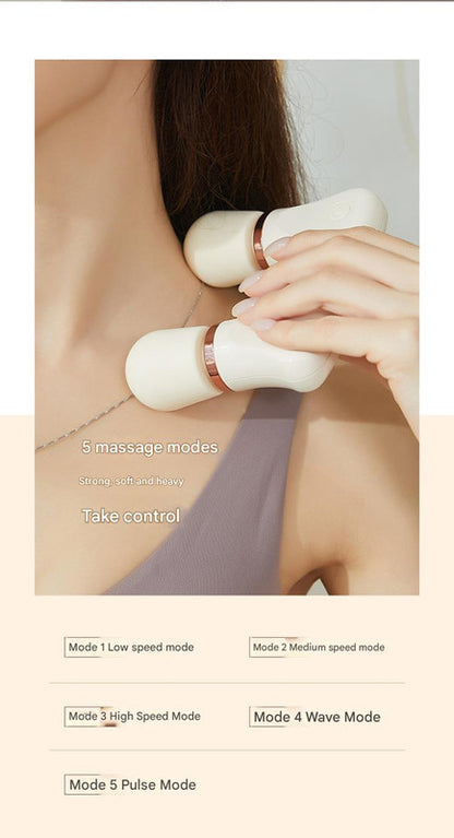 Light yellow Portable Dual Head Mini Massager - 5 Modes, Quiet Operation, USB-C Rechargeable V888-ELOSUNG26164