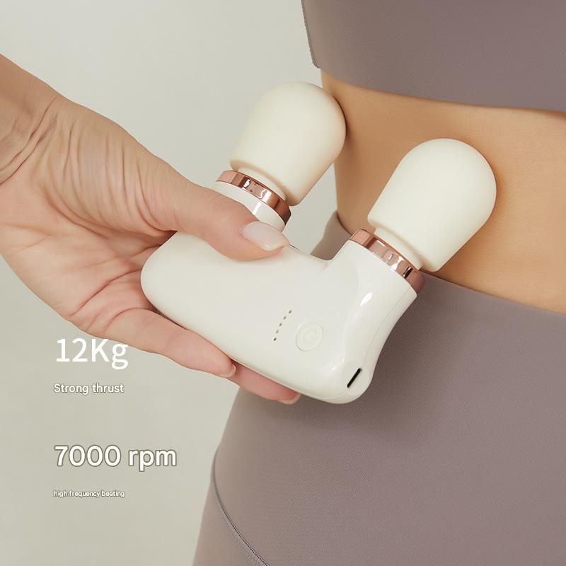 Light yellow Portable Dual Head Mini Massager - 5 Modes, Quiet Operation, USB-C Rechargeable V888-ELOSUNG26164