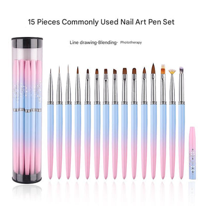 Professional Nail Art Brush Kit (15pcs) - Gradient Handles Manicure Tools V888-ELOSUNG26165