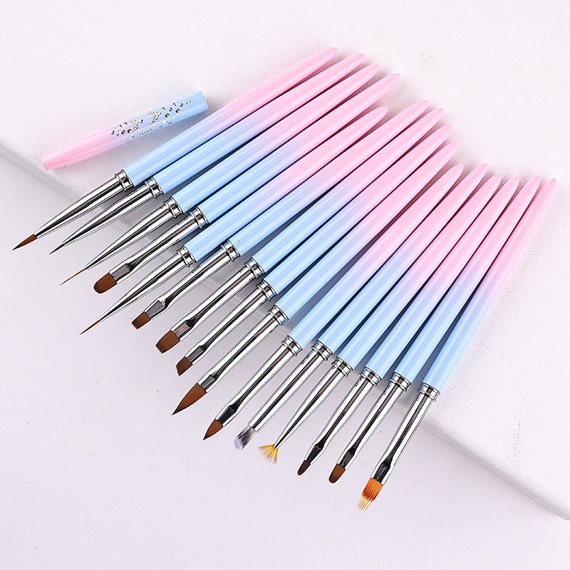 Professional Nail Art Brush Kit (15pcs) - Gradient Handles Manicure Tools V888-ELOSUNG26165