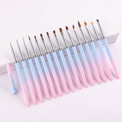 Professional Nail Art Brush Kit (15pcs) - Gradient Handles Manicure Tools V888-ELOSUNG26165