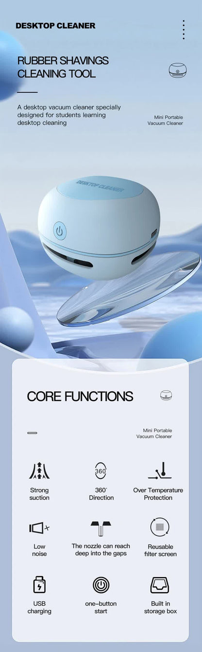 Blue Cordless Tabletop Crumb Sweeper - USB Rechargeable Mini Vacuum for Desk V888-ELOSUNG26166