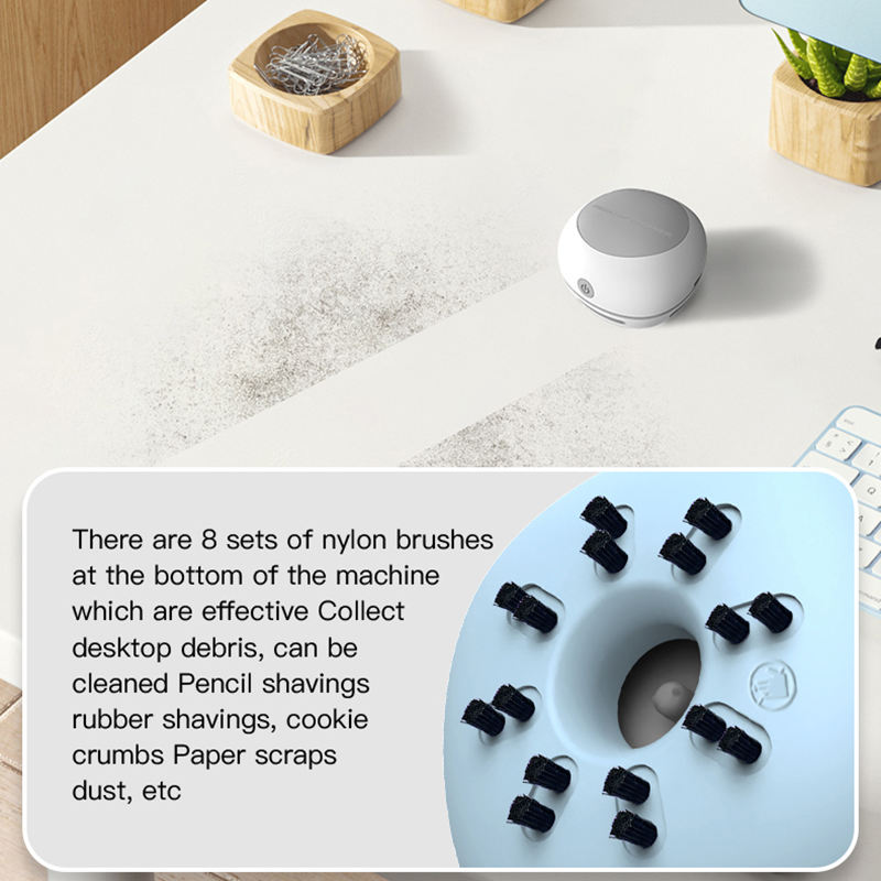 White Cordless Tabletop Crumb Sweeper - USB Rechargeable Mini Vacuum for Desk V888-ELOSUNG26168