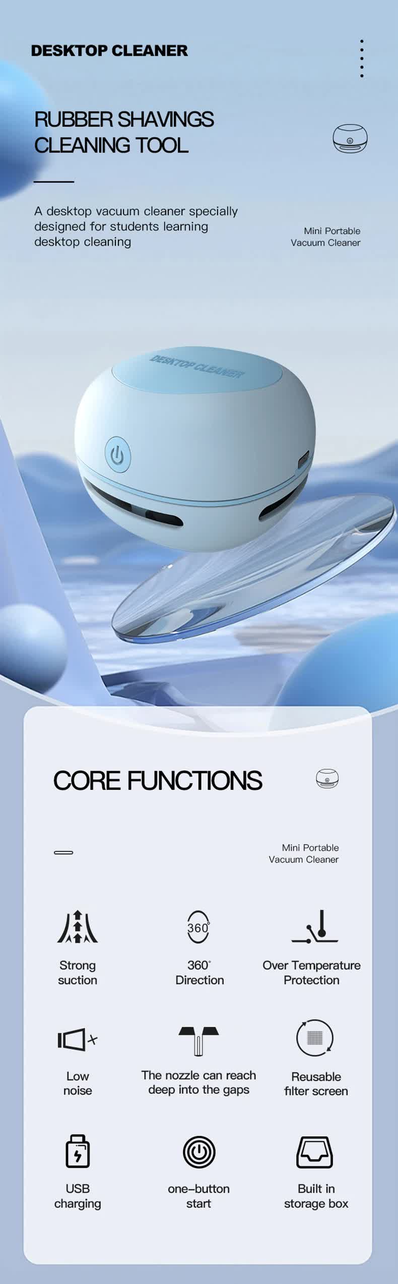Green Cordless Tabletop Crumb Sweeper - USB Rechargeable Mini Vacuum for Desk V888-ELOSUNG26169