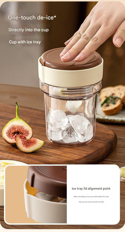 2-in-1 Ice Cube Maker Tumbler - Portable Cup with Integrated Silicone Ice Tray & Lid (1 cup + 1 ice tray) V888-ELOSUNG26170
