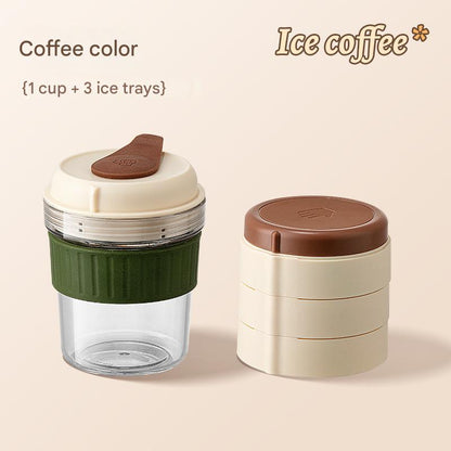 2-in-1 Ice Cube Maker Tumbler - Portable Cup with Integrated Silicone Ice Tray & Lid (1 cup + 3 ice tray) V888-ELOSUNG26171