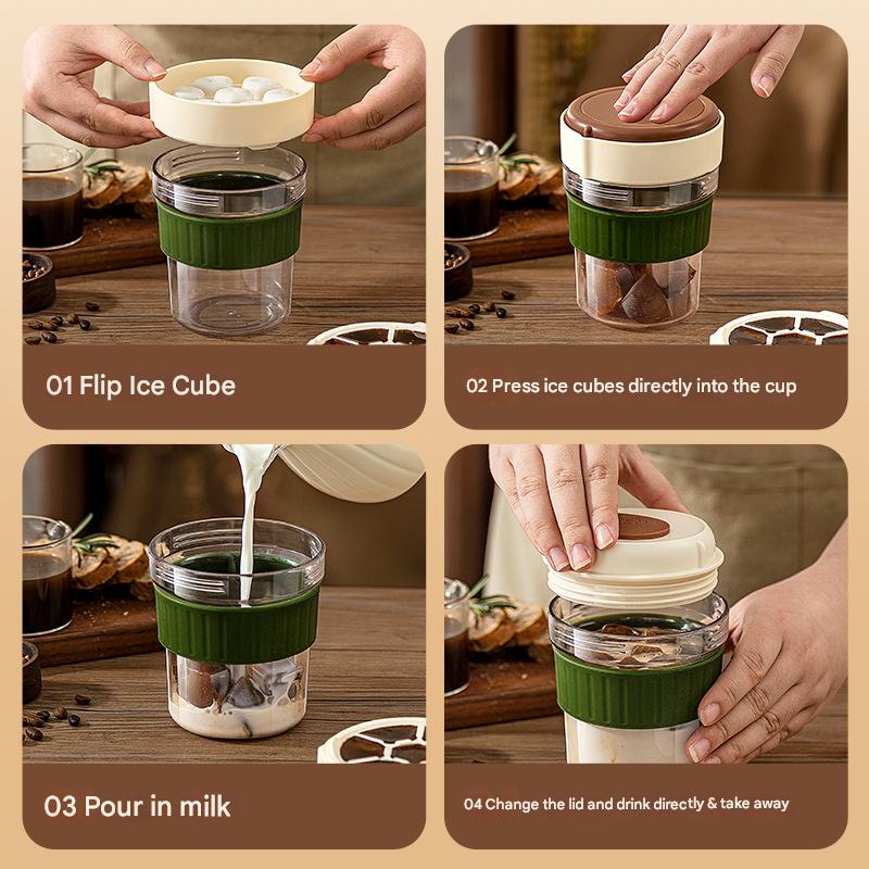 2-in-1 Ice Cube Maker Tumbler - Portable Cup with Integrated Silicone Ice Tray & Lid (1 cup + 3 ice tray) V888-ELOSUNG26171