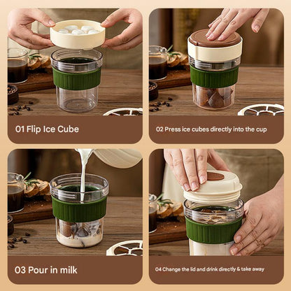 2-in-1 Ice Cube Maker Tumbler - Portable Cup with Integrated Silicone Ice Tray & Lid (1 cup + 3 ice tray) V888-ELOSUNG26171