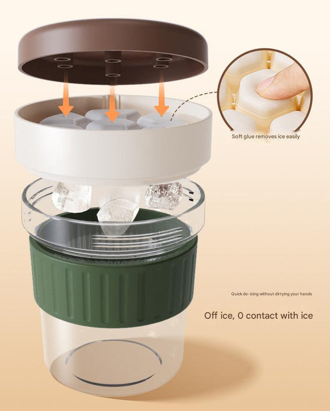 2-in-1 Ice Cube Maker Tumbler - Portable Cup with Integrated Silicone Ice Tray & Lid (1 cup + 3 ice tray) V888-ELOSUNG26171