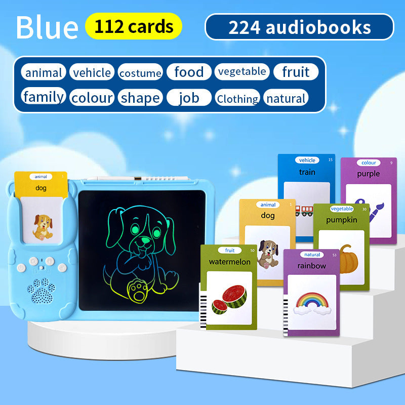 Blue (112 cards, pure English) Kids Interactive Early Education Toy: Combination Card Reader & LCD Drawing V888-ELOSUNG26172