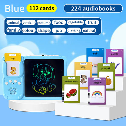 Blue (112 cards, pure English) Kids Interactive Early Education Toy: Combination Card Reader & LCD Drawing V888-ELOSUNG26172