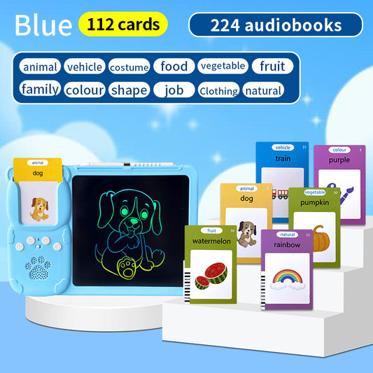 Blue (112 cards, pure English) Kids Interactive Early Education Toy: Combination Card Reader & LCD Drawing V888-ELOSUNG26172
